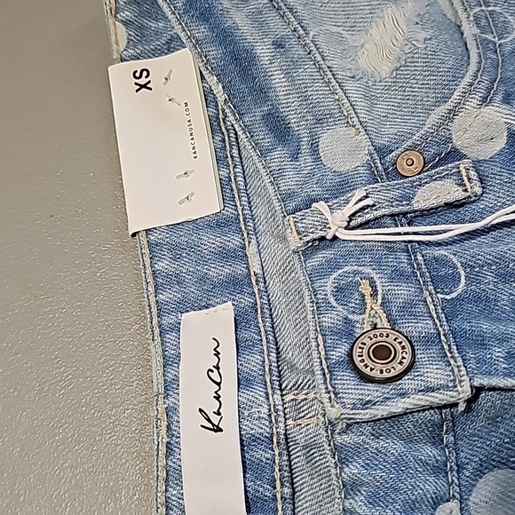 Kancan xs light wash polka dot mid rise jean shorts - Picture 5 of 8